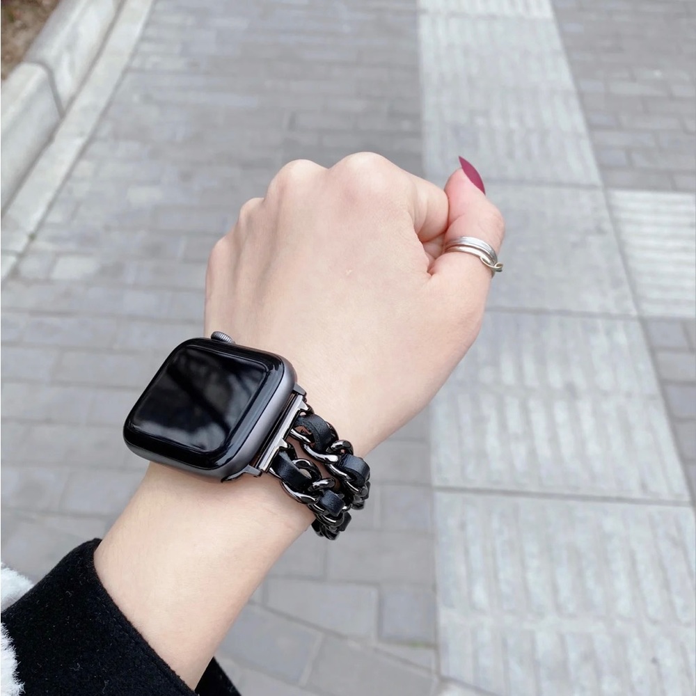 NEW Strap Chain Leather Stainless Band For Apple Watch - Picture 3 of 16
